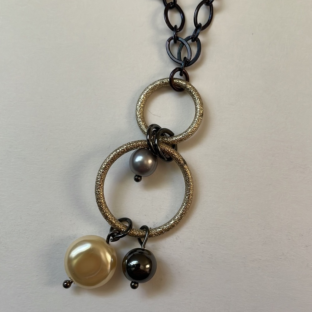 Lia Sophia mixed metal long necklace with pearl beads - Picture 2 of 3